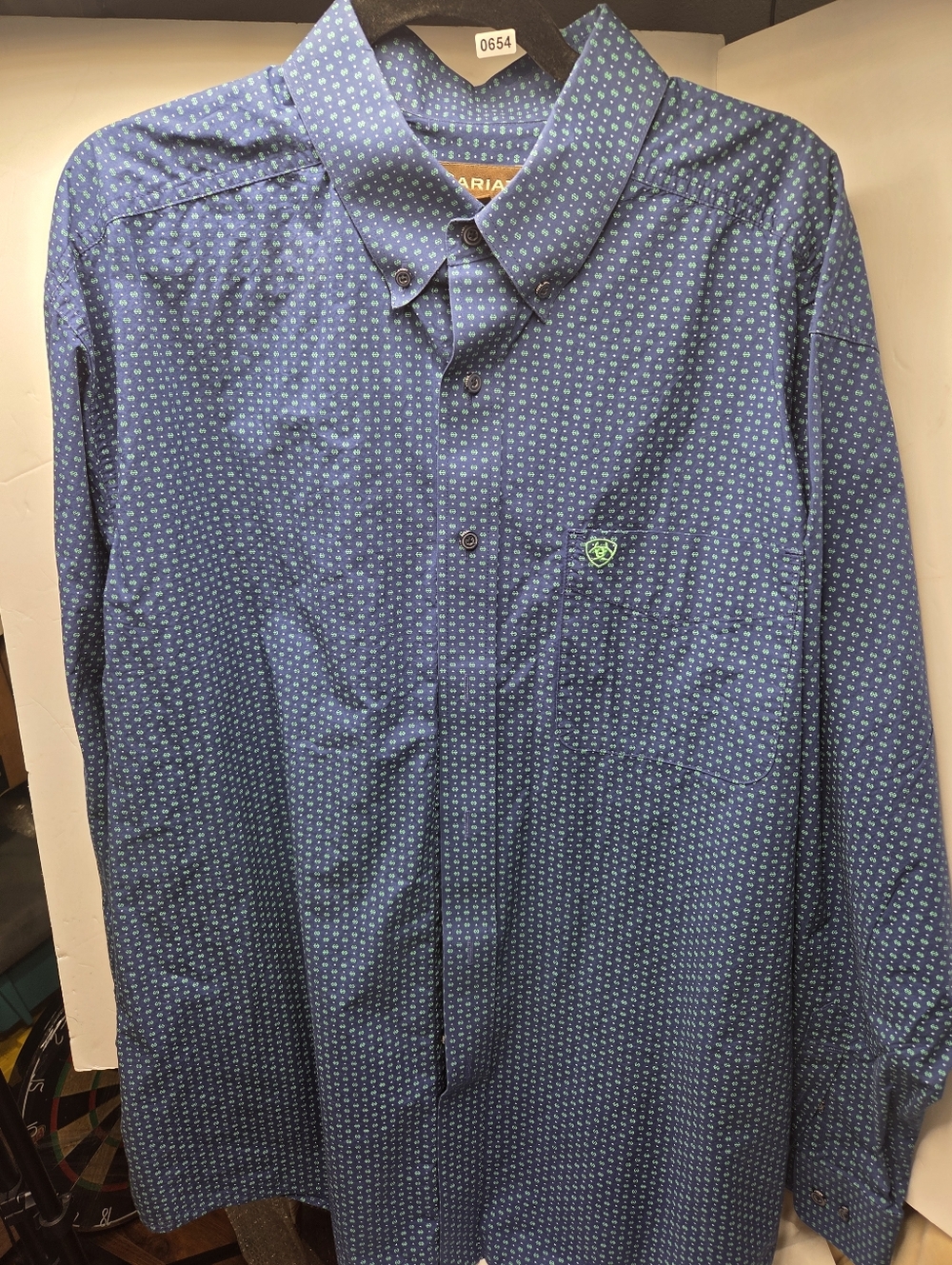 Ariat Men’s Button Down Shirt XL Blue Green Geo Print Western Casual #654